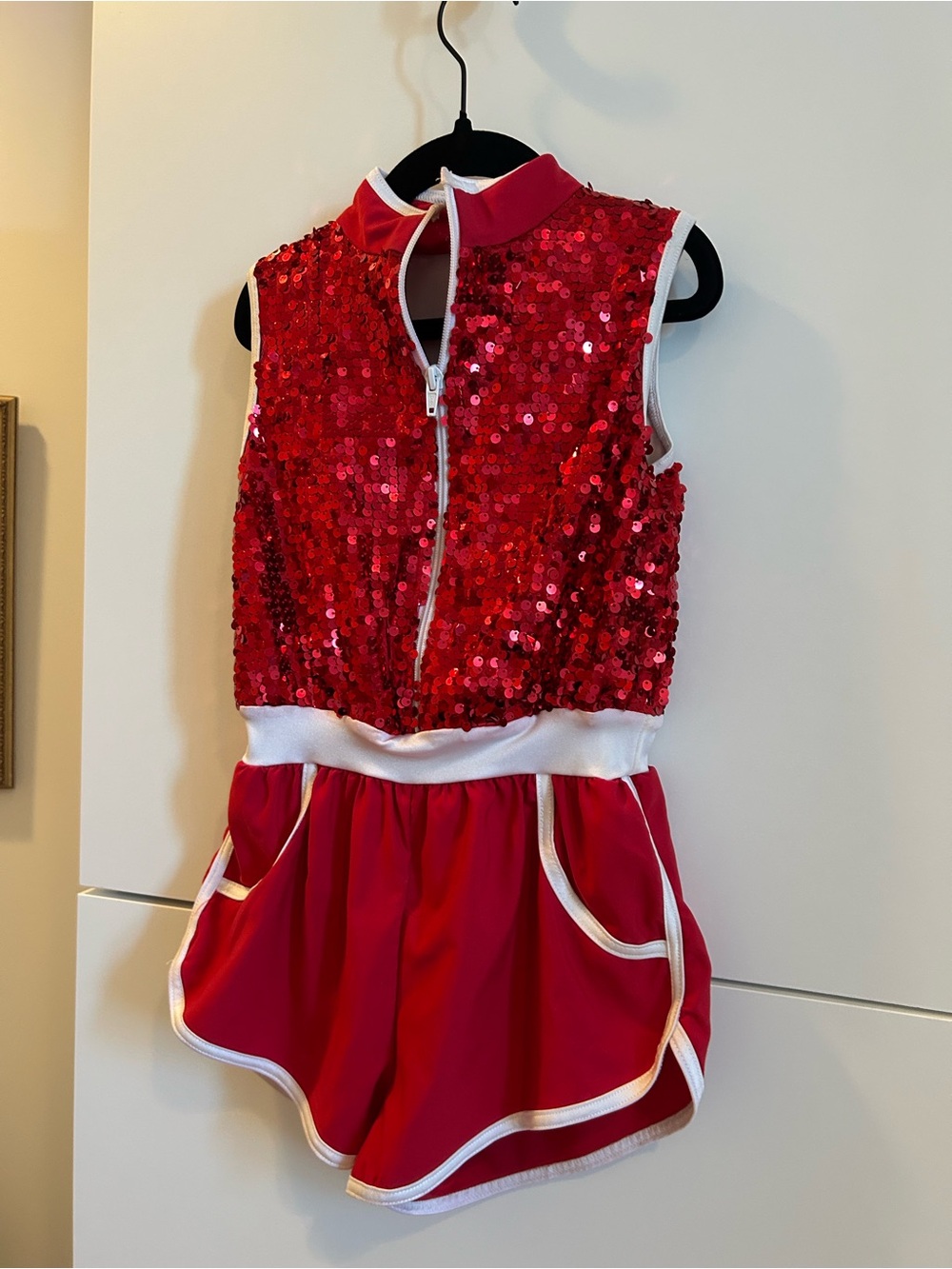 Weissman “Better Now” Red Sequin Dance Romper with White Trim - SC